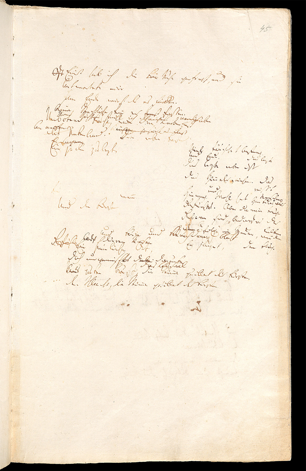 Friedrich Hölderlin, Homburger Folioheft, Seite 45, Einst hab ich die Muse gefragt…, Handschrift