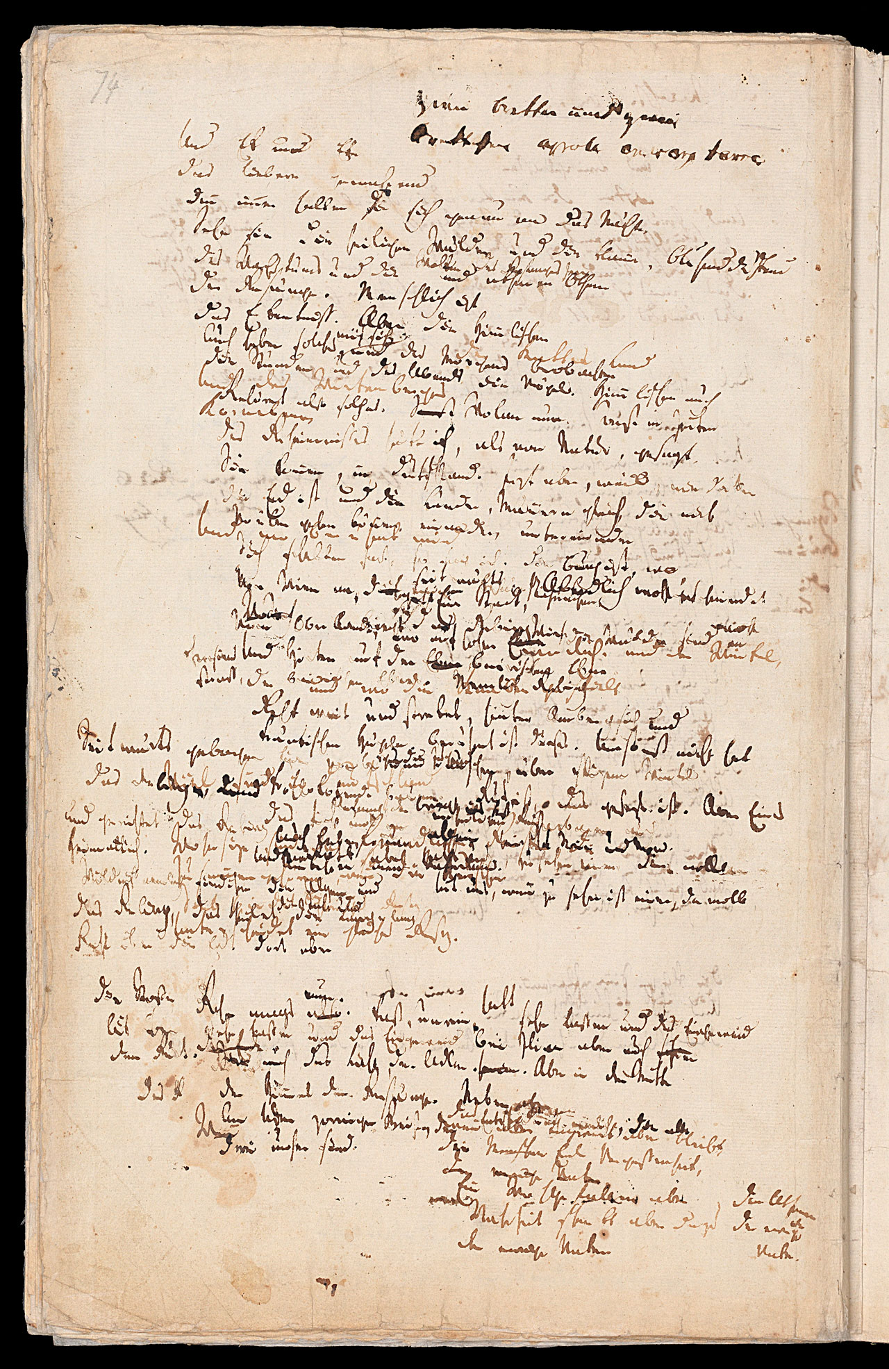 Friedrich Hölderlin, Homburger Folioheft, Seite 74, Und Ek um Eke…, Handschrift
